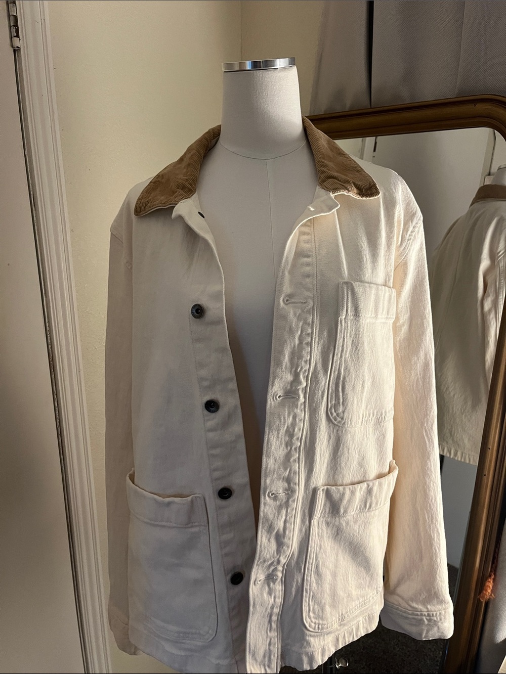 GAP Cream Barn Jacket with Tan Corduroy Collar